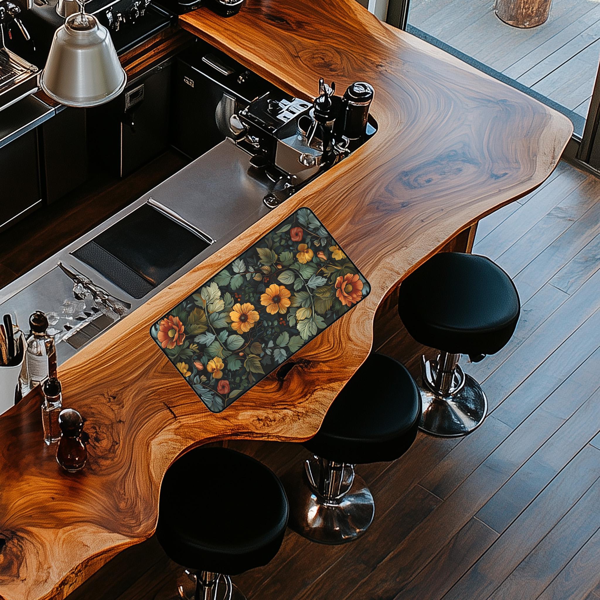 Old World Style Flowers Counter Top Mat - Coffee Bar Mat - Cute Counter ...