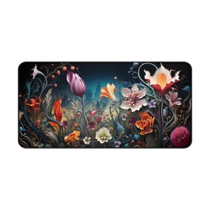 Cute Mousepad, Aesthetic Mouse Pad, Gothic Dark Cottagecore Desk Mat, Flowers Desk Pad, Gift for Girlfriend, Goth Floral Computer Desk Pad image 4
