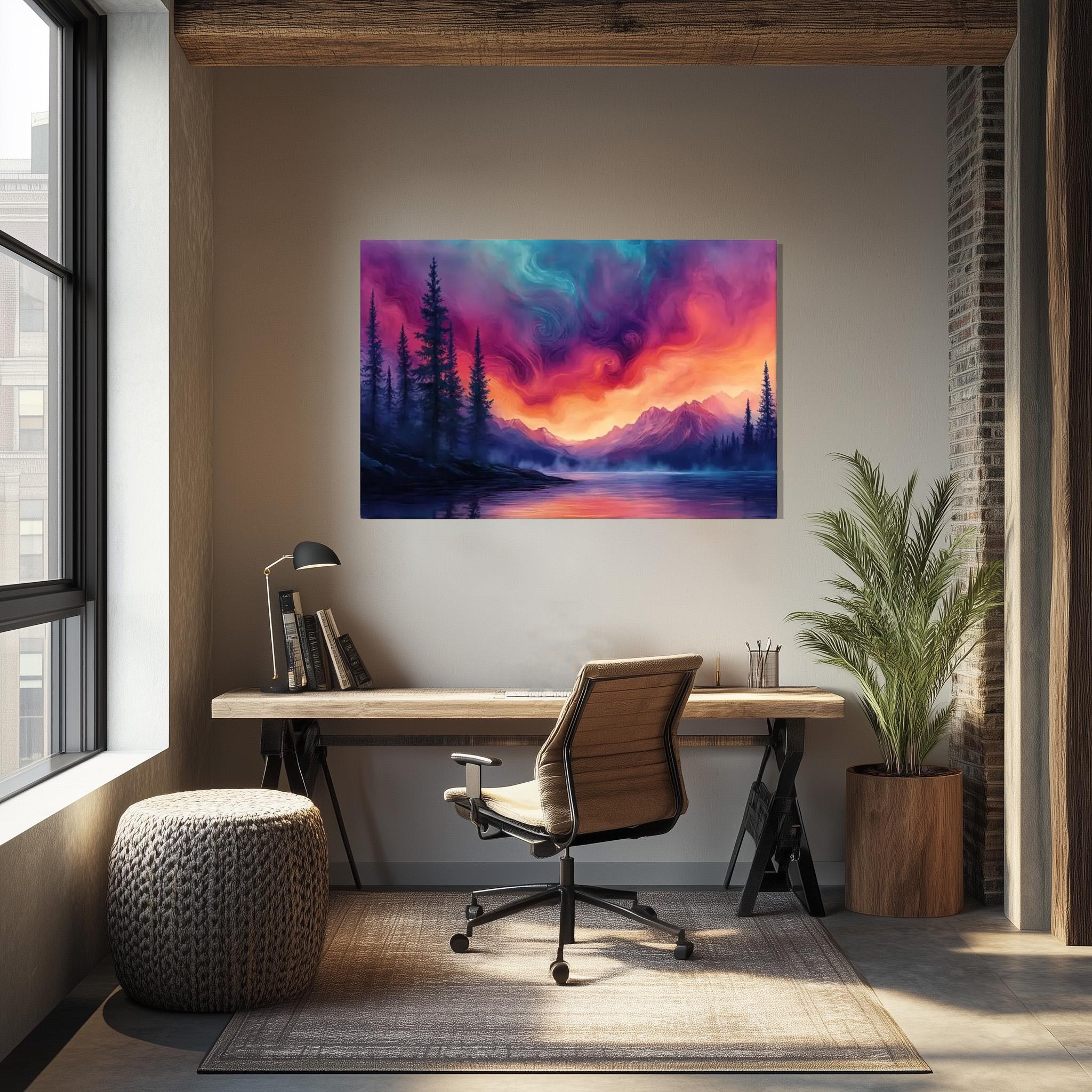 Serene Mountain Lake Artisan Aurora - Large Canvas Wall Art - Art Print ...