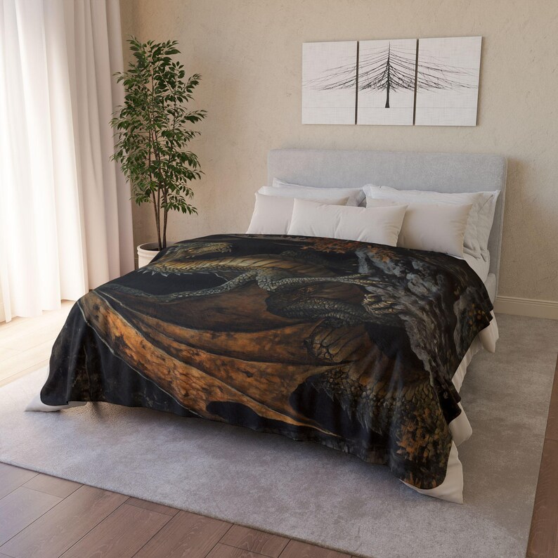 Coperta in pile morbido con drago della foresta medievale - Coperta full size, grande coperta da tiro, coperta da giocatore fantasy, regali DND, regali TCG immagine 7
