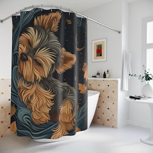 Cute Yorkshire Terrier Cozy Dog-Lover Shower Curtain, Pet Decor, Bathroom Accessory, Yorkie Design, Fall Home Decor, Gift for Dog Owners