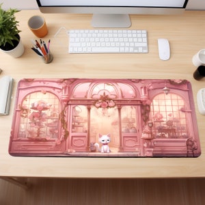 Pink Kawaii Curio Shop Desk Mat, Kawaii Mouse Pad, Cute Desk Decor, Kawaii Gifts, Kawaii Mousepad, Large Mousemat, Extended Keyboard Pad