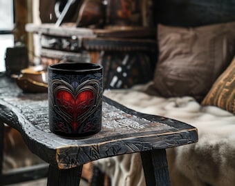 Gothic Heart Mug, Gothic Mug, Goth Coffee Cup, 11oz or 15oz, Black Ceramic Mug