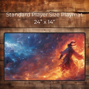 Samurai with Fire - 24"X14" Custom Table Top Gaming Playmat Japan, TCG Playmat, Gamer Gift, DND Accessory