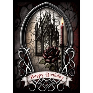 Tarjeta de cumpleaños gótica, tarjeta de cumpleaños gótica, diseño de 5 x 7 pulgadas, descarga instantánea, impresión en casa, personalizable, personalizable