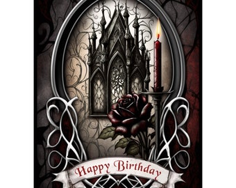 Goth Birthday Card, Gothic Birthday Card, 5x7" Design - Instant Download - Print at Home - Personalizable - Customizable