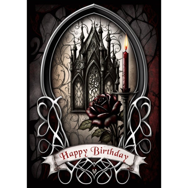 Goth Birthday Card, Gothic Birthday Card, 5x7" Design - Instant Download - Print at Home - Personalizable - Customizable