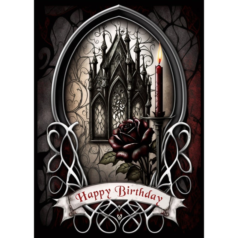 Goth Birthday Card Gothic Birthday Card 5x7 Design Etsy