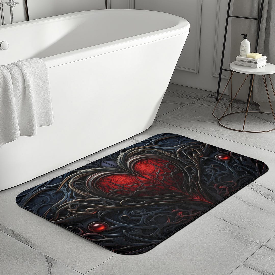 Gothic Heart Bath Mat, Gothic Bathroom Rug, Goth Bath Mat, Dark Fantasy ...