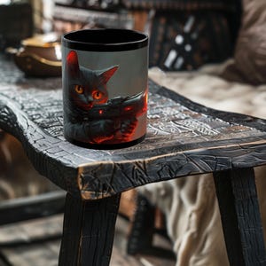 Galaktischer Feline Krieger - TKG Geschenke - Gamer Tasse - Fantasy Cat Space Krieger Kaffeetasse - 11oz oder 15oz schwarze Keramiktasse