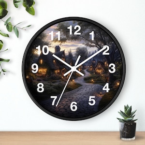 Unique Round Wall Clock Featuring Cozy Medieval Town and Street Artwork - Clock for Kitchen, Bedroom, Office or Dorm - Gift for New Home