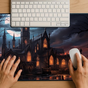 Gothic Haunted Castle Desk Mat: Dark Fantasy Gaming Mousepad