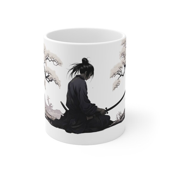 Samurai Silhouette Mug, Samurai Coffee Cup, Samurai Mug, Japanese Coffee Cup, 11oz Ceramic Coffee Mug, 11oz Ceramic Mug