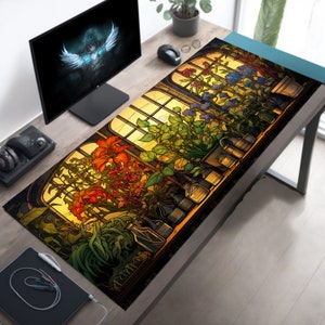 Niedliches Schreibtischset, botanisches Mousepad, Pflanzen Mauspad, Blumen Schreibtischmatte, Jugendstil Schreibtischunterlage, Geschenk für Frau, Büro Geschenke, klein groß XL XXL