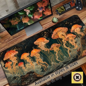 Jellyfish Art Desk Mat Mousepad Available in Small, Medium, Large, Extra Large, Round and other Styles and Sizes