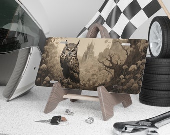 Placa de matrícula de vanidad de búho estético oscuro para automóviles, camiones, vehículos recreativos o agrícolas