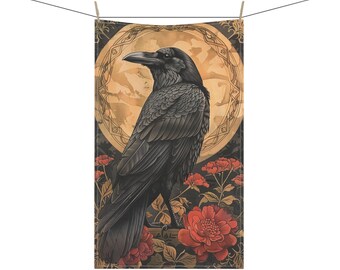 Gothic Raven Tea Towel: Black Bird Kitchen Decor