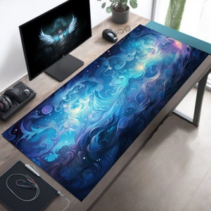 Fantasy Pastel Blue Glow Desk Mat, Long Mouse Pad, Extended Mousepad, Extra Large Desk Mat, Aesthetic Desk Mat, Cute Keyboard Mat