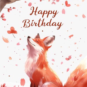 Jolie carte de joyeux anniversaire renard roux japonais - carte à téléchargement immédiat - impression à la maison