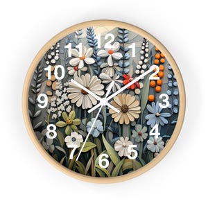 Cute Wildflower Print Wall Clock - Round Wall Clock For Home, Office, Classroom and More - New Home Gift - Gift for Her - Kitchen Clock