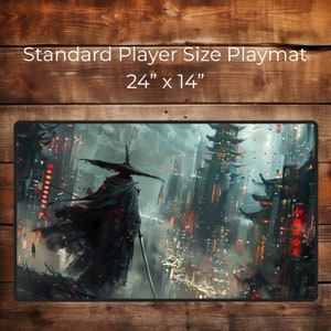 Cyber Samurai's Vigil - Gaming Playmat for Table Top Gamers - Card Trading Mat - Card Mat - Dice Mat - Gamer Gift