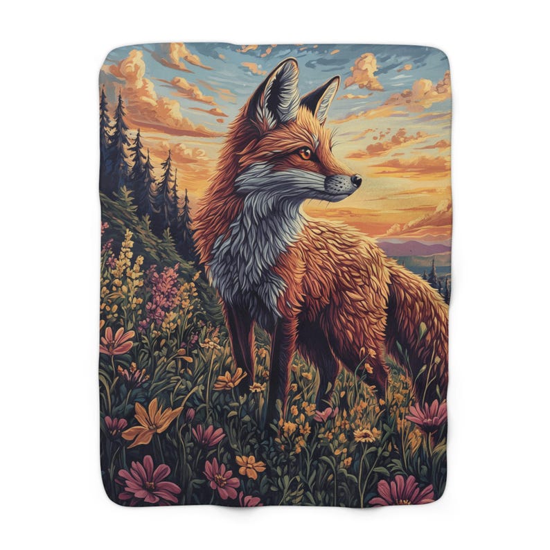 Red Fox on Springtime Hillside Morning - Warm and Cozy Fleece Throw Blanket - Available in 2 Sizes - Housewarming Gift image 4