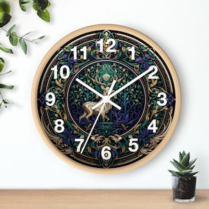 10&quot; Round Wall Clock - Mystic Celtic Forest Stag - Living Room or Bedroom Clock - Office Clock - Gift for New Home - Fantasy Lovers Gift