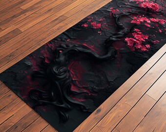 Tapis de yoga fleurs de sakura japonais rose romantique foncé, tapis d'exercice, tapis de fitness, tapis de Pilates, tapis de prière, tapis de yoga gothique