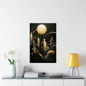 Abstract Art Deco Cityscape Poster Art Print, Art Deco Wall Art, Stylilzed City Poster, Living Room Wall Decor, Bedroom Art, Frameable