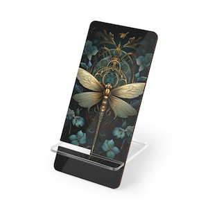 Art Nouveau Green Dragonfly Cute Phone Stand, iPhone Display Stand, Phone Desk Stand, Phone Desk Display, Cell Phone Stand