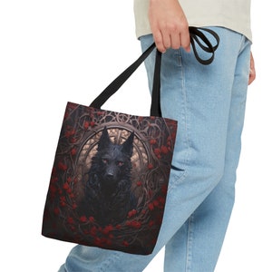 Gothic Black Wolf Einkaufstasche, Gothic Reisetasche, Strandtasche in mehreren Größen, Wolf Einkaufstasche, Goth Einkaufstasche, über die Schultertasche