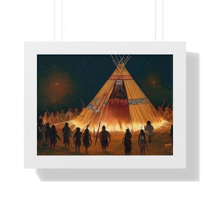 Native American Indian Tipi dansceremonie ingelijste kunst aan de muur afbeelding 4