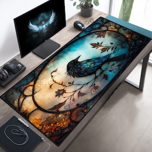 Alfombrilla de ratón Gothic Raven, alfombrilla de ratón extragrande, alfombrilla de ratón extendida, alfombrilla de escritorio extragrande, alfombrilla de escritorio XL, alfombrilla de escritorio XXL, alfombrilla de escritorio para juegos