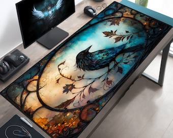 Gothic Raven Mat, Oversized Mousepad, Extended Mouse Pad, Extra Large Deskmat, XL Deskpad, XXL Desk Mat, Gaming Desk Pad
