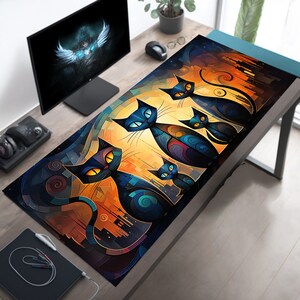 Artisan Kubist süsse Katzen Schreibtischmatte, süßes Mauspad, Katze Mousepad, Geschenk für Katzenliebhaber, Katzenmama Geschenke, Katzenpapa Geschenke
