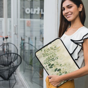 Green Plants Laptop Sleeve: Boho Computer Travel Tote