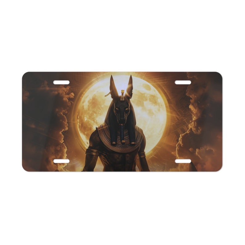 Car Front Plate, Vanity Plate Featuring Ancient Egyptian Mythology Art - Anubis, Egypt Car Decor, Egyptian Gifts, Egypt Car Accessory imagen 2