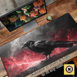 Electric Goth Raven Desk Decor - Gothic Raven Playmat For TCG and PC Gaming Mousepad XL - xxl Mouse Pad - Giant Desk Pad