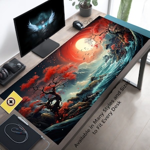Tapis de souris gaming XL Oceanic Passage, tapis de bureau XXL, tapis de souris japonais, tapis de bureau Lofi, grand tapis de bureau, très grand tapis de bureau