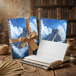 Anime Inspired Aztec Pyramid in the Clouds Personal Journal or Diary - Spiral Bound Notebook with 118 90gsm pages, 300gsm cover