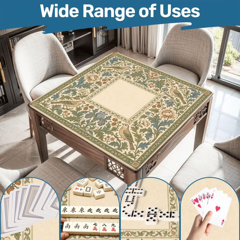 William Morris Inspired Mahjong Mat | Arts and Crafts Thrush & Strawberry Game Mat | Victorian Botanical Non Slip Mat image 8