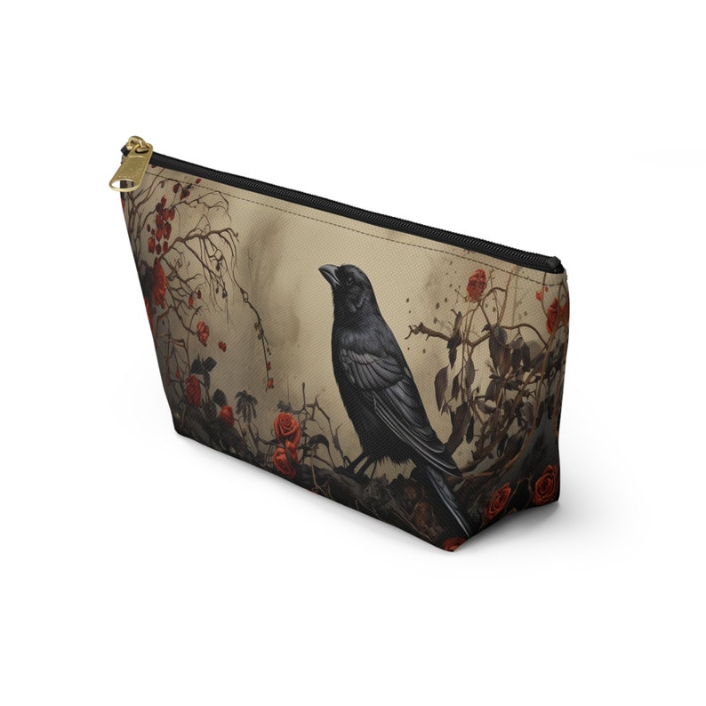 Dark Academia Bag, Dark Cottagecore Bag, Raven Cosmetic Bag, Gothic Makeup Bag, Goth Pencil Case, Raven Small Purse image 8