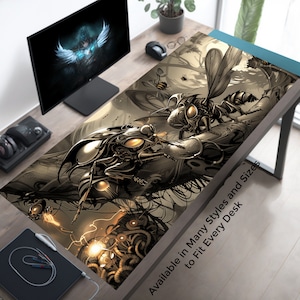 Desk Mat Mousepad, Fantasy Biomechanical Worker Bees, Gaming Playmat  , Gamer Gifts, Game Table Decor, Giant Mouse Pad, Big Desk Pad