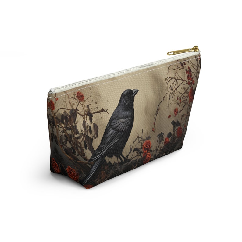 Dark Academia Bag, Dark Cottagecore Bag, Raven Cosmetic Bag, Gothic Makeup Bag, Goth Pencil Case, Raven Small Purse image 3