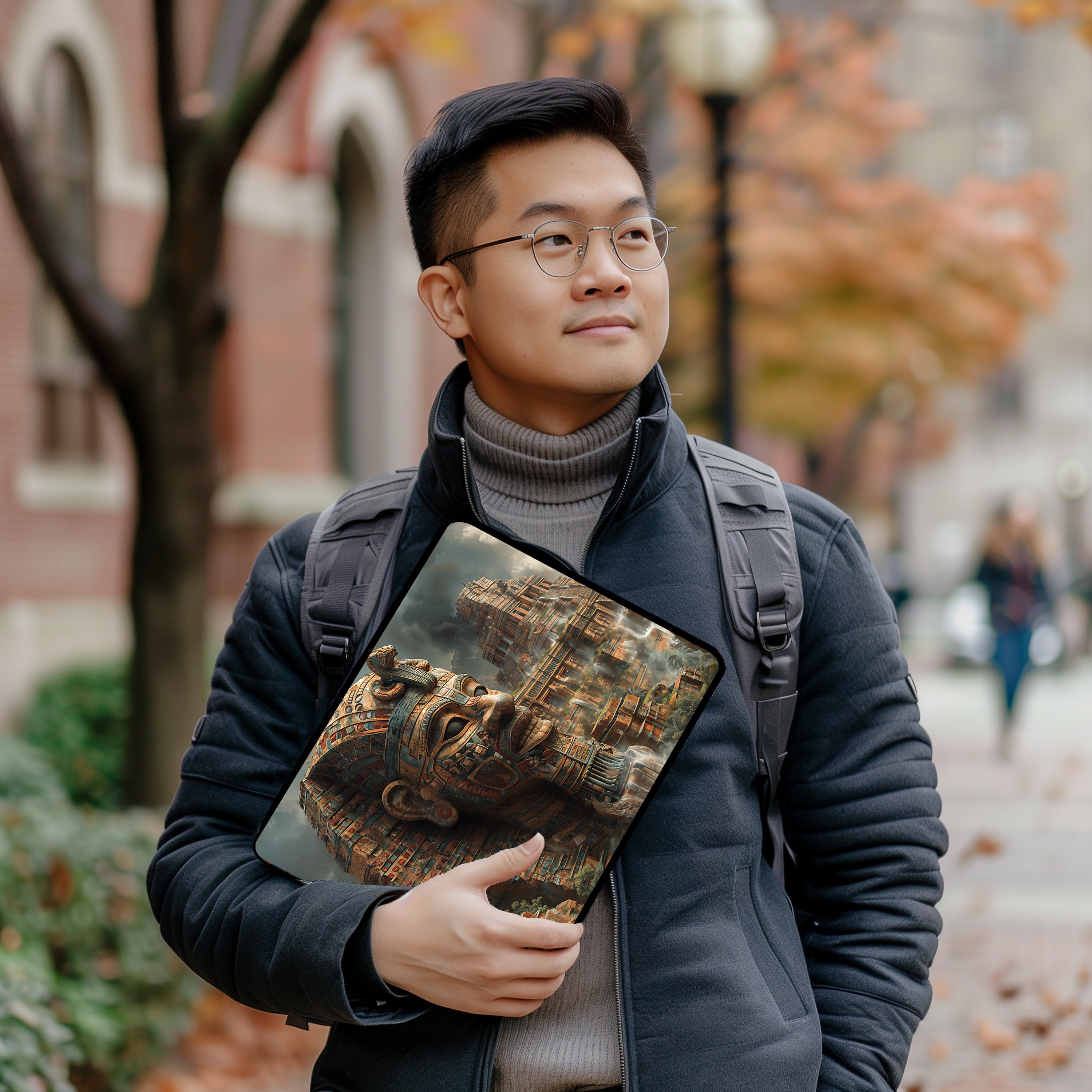 Convergence of Empires Aztec-Egyptian Fantasy Art Laptop Sleeve