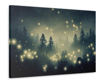 Fantasy Forest Fireflies Wall Canvas - Forest Canvas Print - Forest Wall Art - Nature Home Decor