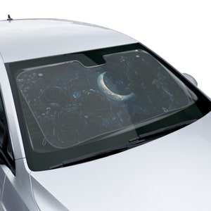Car Windshield Sun Shade - Gothic Sun Shade for Cars, Trucks and SUVs - Gothic Dark Roses and Crescent Moon - Windshield Banner