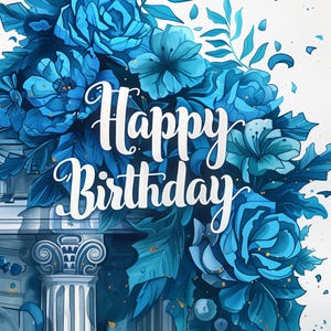 Cartão de feliz aniversário inspirado na Grécia Antiga, cartão de aniversário grego, cartão de download instantâneo, design de cartão para impressão em casa