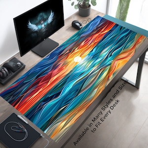 Tappetino da gioco astratto con tramonto sull'oceano, tappetino da gioco, tappetino da scrivania per giochi di carte, tappetino per mouse XL, tappetino per mouse extra large, tappetino da scrivania esteso