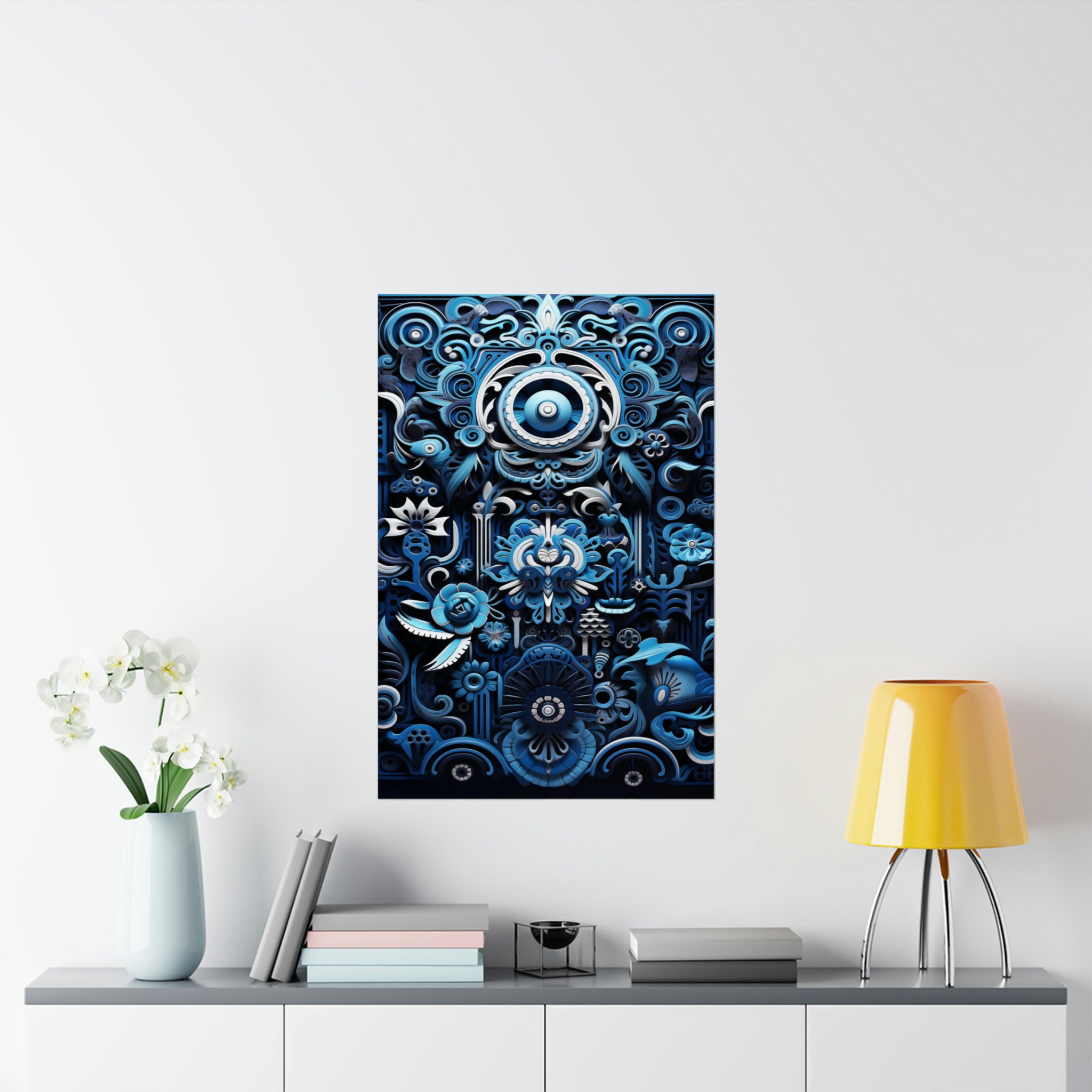 Blue Mayan Abstract Art Wall Poster